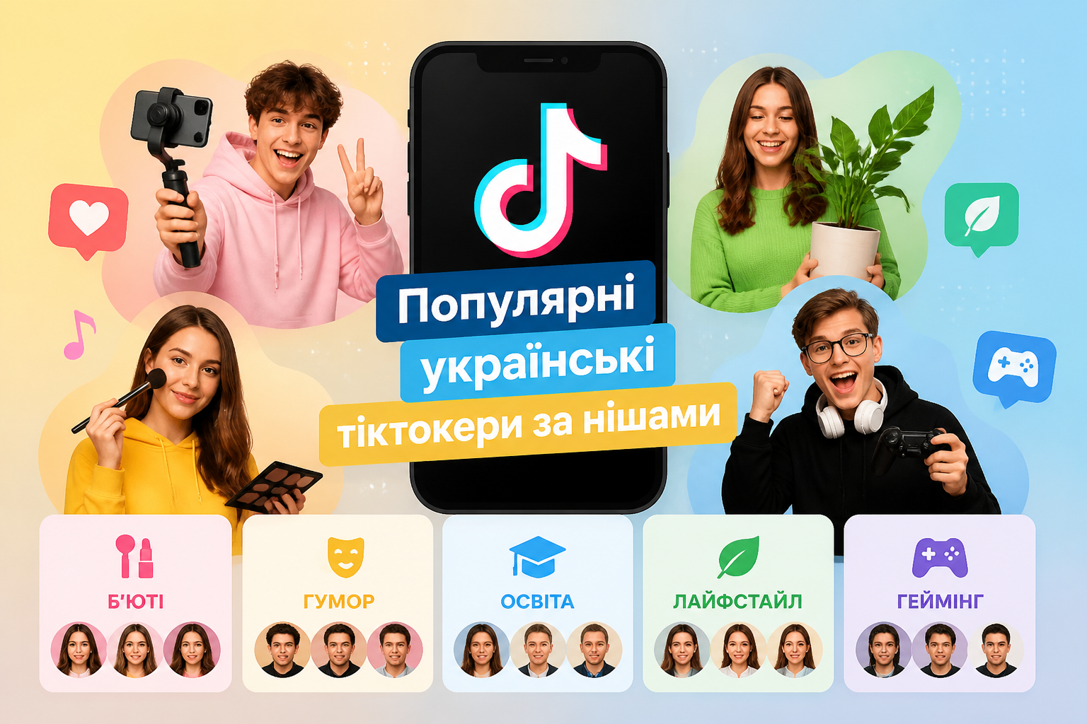 Таблиця: популярні українські тіктокери за нішами — иллюстрация к статье «украинские тиктокеры»