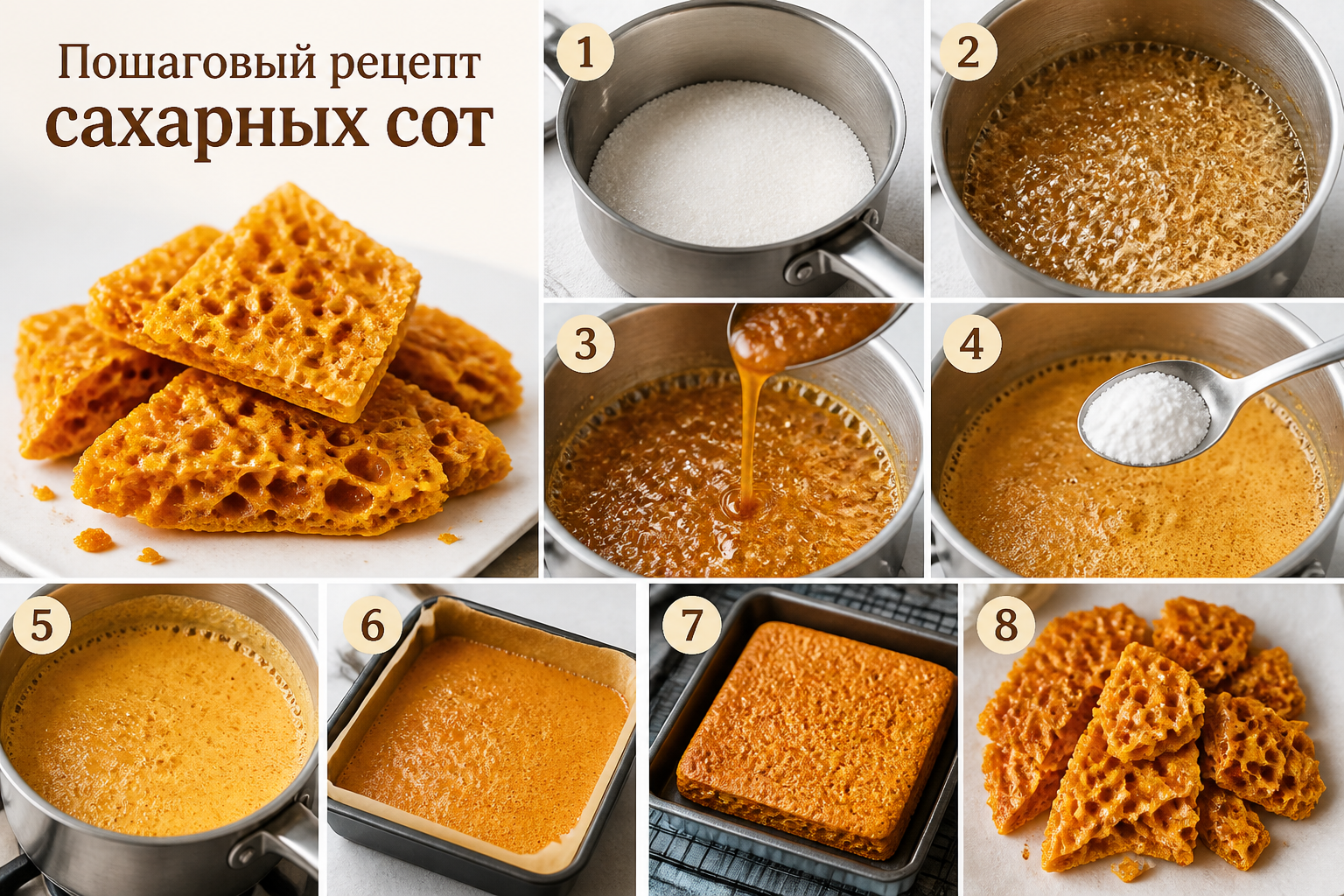 Пошаговый рецепт сахарных сот — иллюстрация к статье «сахарные соты рецепт»