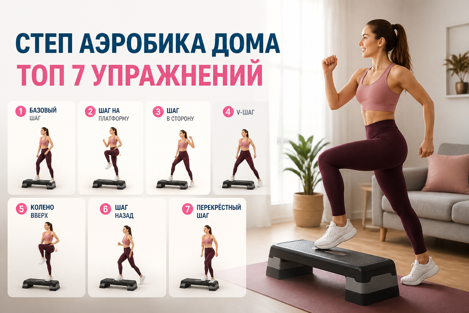 степ аэробика дома топ 7 упражнений — иллюстрация к статье «степ аэробика дома топ 7 упражнений»