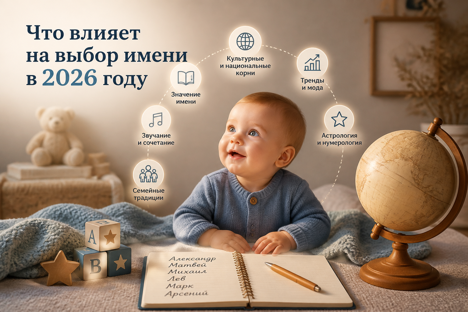 Что влияет на выбор имени в 2026 году — иллюстрация к статье «150 идей имен для мальчика 2026»
