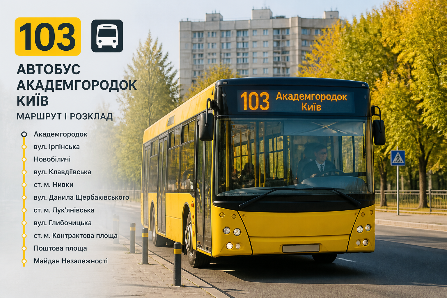 Все остановки по порядку — иллюстрация к статье «103 автобус академгородок Киев: маршрут и расписание»