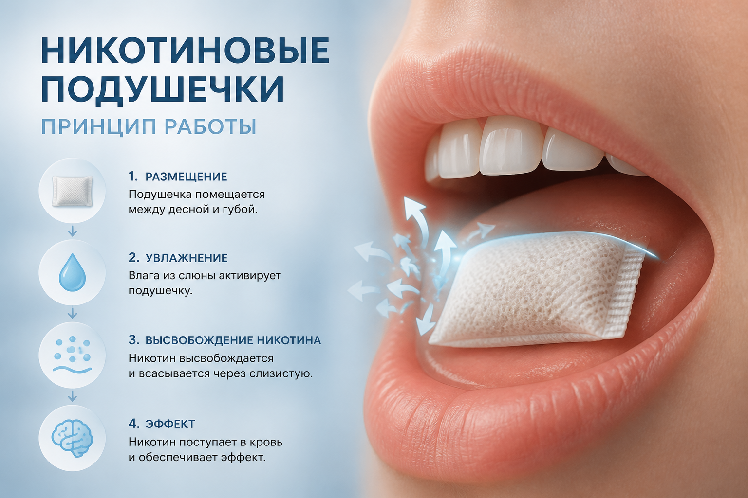 никотиновые подушечки, принцип работы — иллюстрация к статье «никотиновые подушечки, принцип работы»