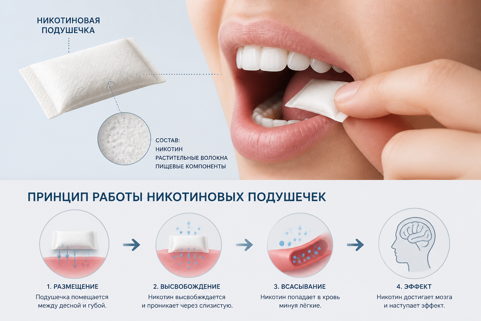 никотиновые подушечки, принцип работы — иллюстрация к статье «никотиновые подушечки, принцип работы»