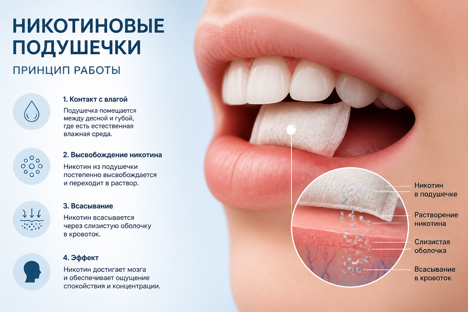 никотиновые подушечки, принцип работы — иллюстрация к статье «никотиновые подушечки, принцип работы»