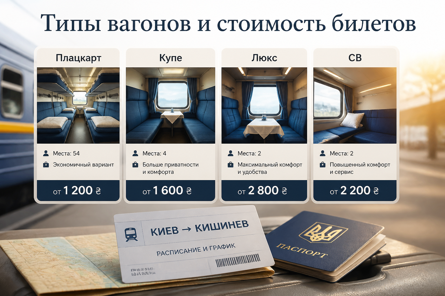 Типы вагонов и стоимость билетов — иллюстрация к статье «киев кишенев поезд расписание и график»